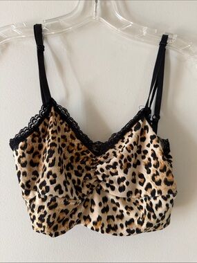 Leopard Print Lace-Trim Bralette - Black & Tan